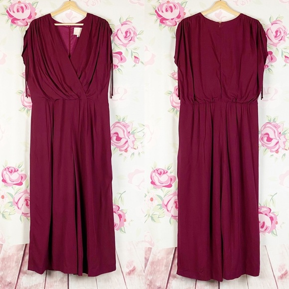 Gal Meets Glam Pants - NEW Gal Meets Glam Luella Maroon Wine Burgundy Ruched Crop Jumpsuit 18